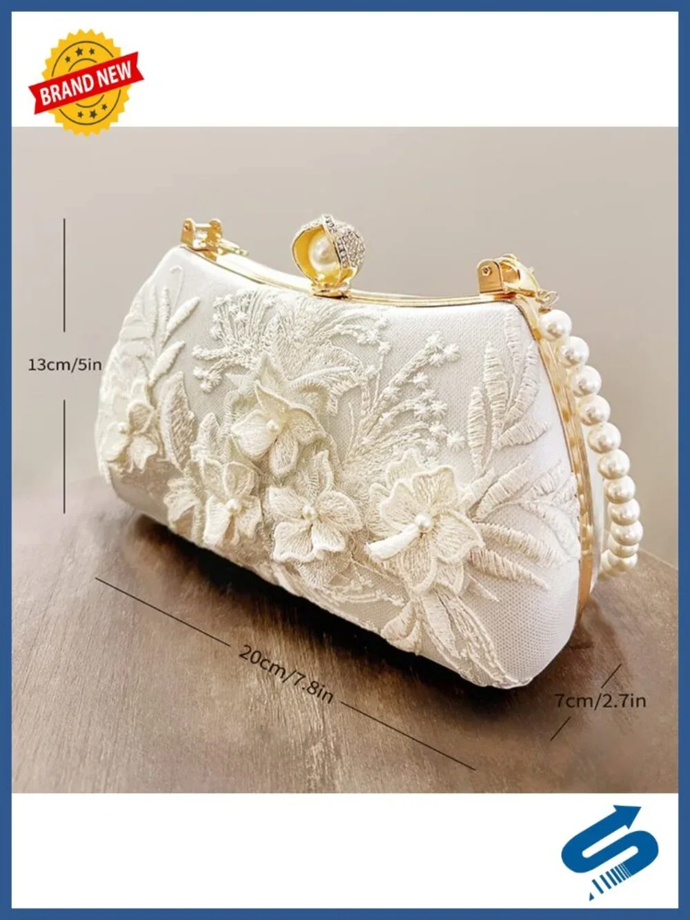 Floral Embroidered Clutch Purse Evening Bag Pearl Crossbody Wedding Party